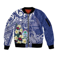 Personalised Hafa Adai Guam Sleeve Zip Bomber Jacket Latte Stone With Coconut Crab LT05 Unisex Blue - Polynesian Pride