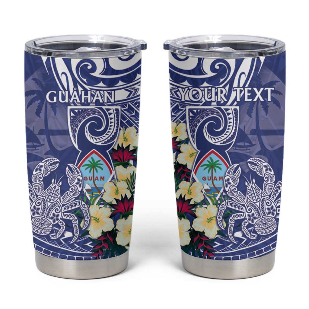 Personalised Hafa Adai Guam Tumbler Cup Latte Stone With Coconut Crab LT05 Blue - Polynesian Pride