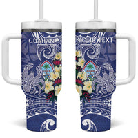 Personalised Hafa Adai Guam Tumbler With Handle Latte Stone With Coconut Crab LT05 One Size: 40 oz Blue - Polynesian Pride