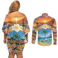 Guam Couples Matching Off Shoulder Short Dress and Long Sleeve Button Shirt Eternal Summer Sunset Beach LT05 - Polynesian Pride