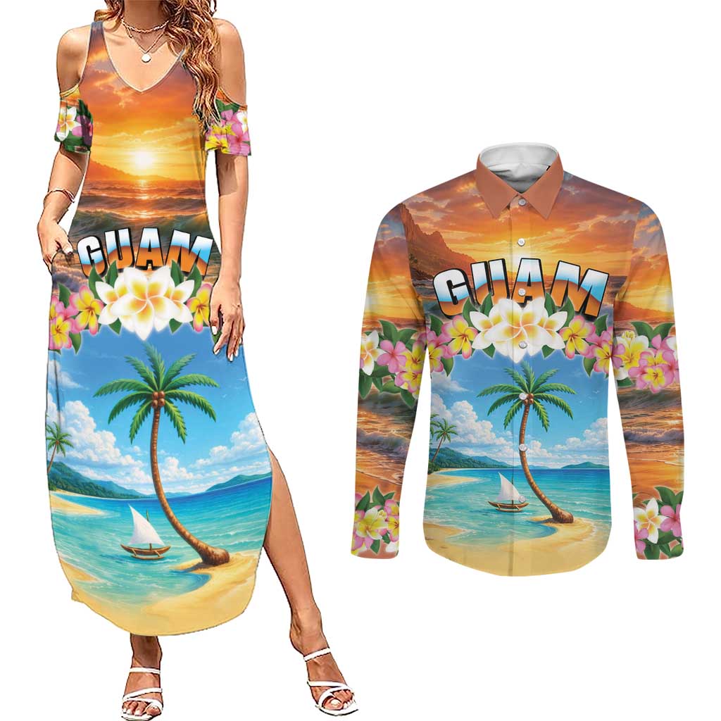 Guam Couples Matching Summer Maxi Dress and Long Sleeve Button Shirt Eternal Summer Sunset Beach LT05 Colorful - Polynesian Pride