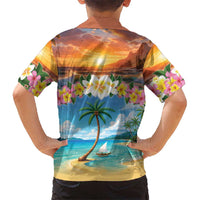 Guam Family Matching Off Shoulder Short Dress and Hawaiian Shirt Eternal Summer Sunset Beach LT05 - Polynesian Pride