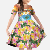Guam Family Matching Off Shoulder Short Dress and Hawaiian Shirt Eternal Summer Sunset Beach LT05 Daughter's Dress Colorful - Polynesian Pride