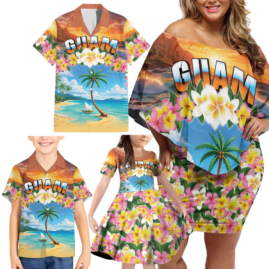 Guam Family Matching Off Shoulder Short Dress and Hawaiian Shirt Eternal Summer Sunset Beach