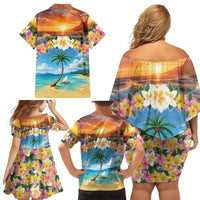 Guam Family Matching Off Shoulder Short Dress and Hawaiian Shirt Eternal Summer Sunset Beach LT05 - Polynesian Pride