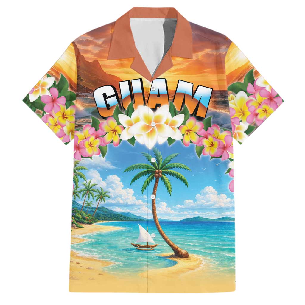 Guam Family Matching Off Shoulder Short Dress and Hawaiian Shirt Eternal Summer Sunset Beach LT05 Dad's Shirt - Short Sleeve Colorful - Polynesian Pride