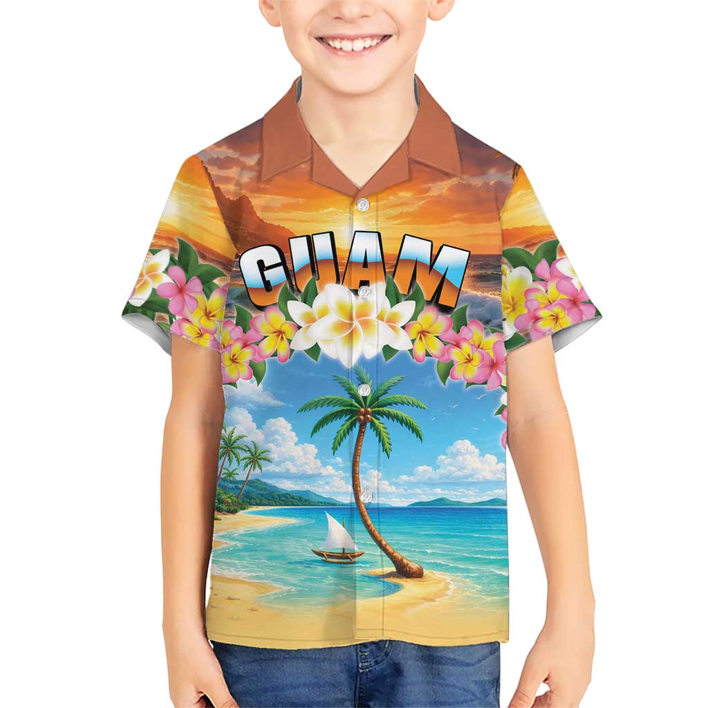 Guam Family Matching Off Shoulder Short Dress and Hawaiian Shirt Eternal Summer Sunset Beach LT05 Son's Shirt Colorful - Polynesian Pride