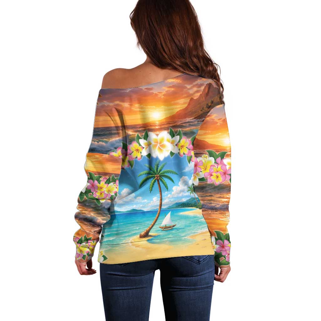 Guam Off Shoulder Sweater Eternal Summer Sunset Beach