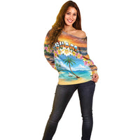 Guam Off Shoulder Sweater Eternal Summer Sunset Beach