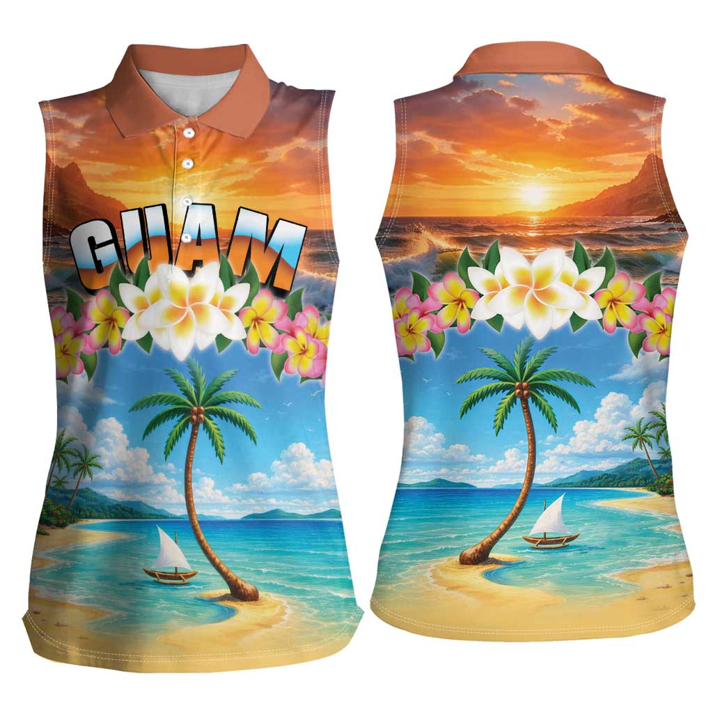 Guam Women Sleeveless Polo Shirt Eternal Summer Sunset Beach LT05 - Polynesian Pride