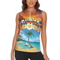 Guam Women Sleeveless Polo Shirt Eternal Summer Sunset Beach LT05 - Polynesian Pride
