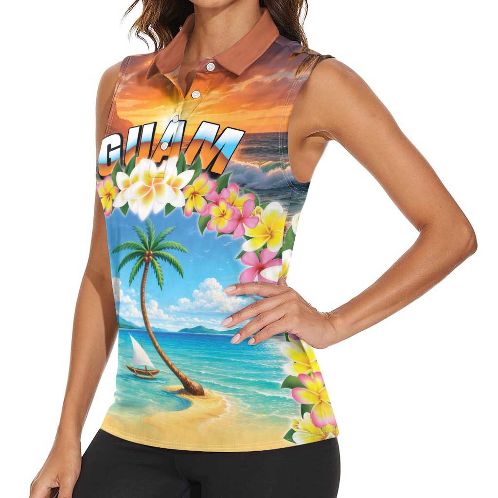 Guam Women Sleeveless Polo Shirt Eternal Summer Sunset Beach LT05 - Polynesian Pride