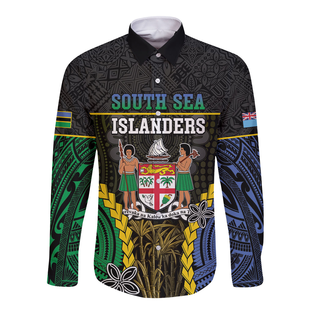 Personalised South Sea Islanders And Fiji Long Sleeve Button Shirt Kanakas Fijian Tapa Pattern