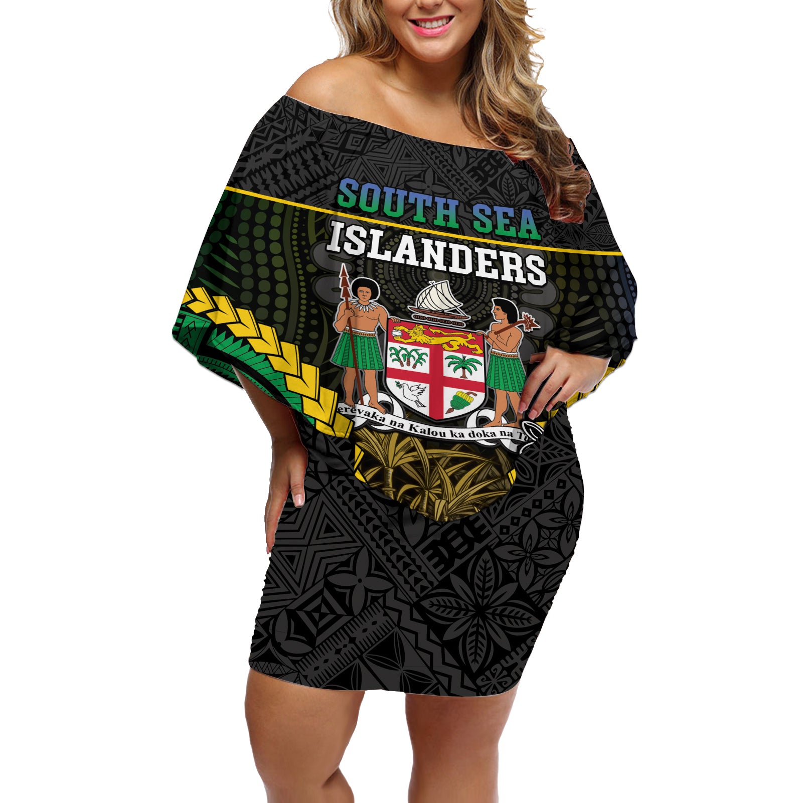 Personalised South Sea Islanders And Fiji Off Shoulder Short Dress Kanakas Fijian Tapa Pattern