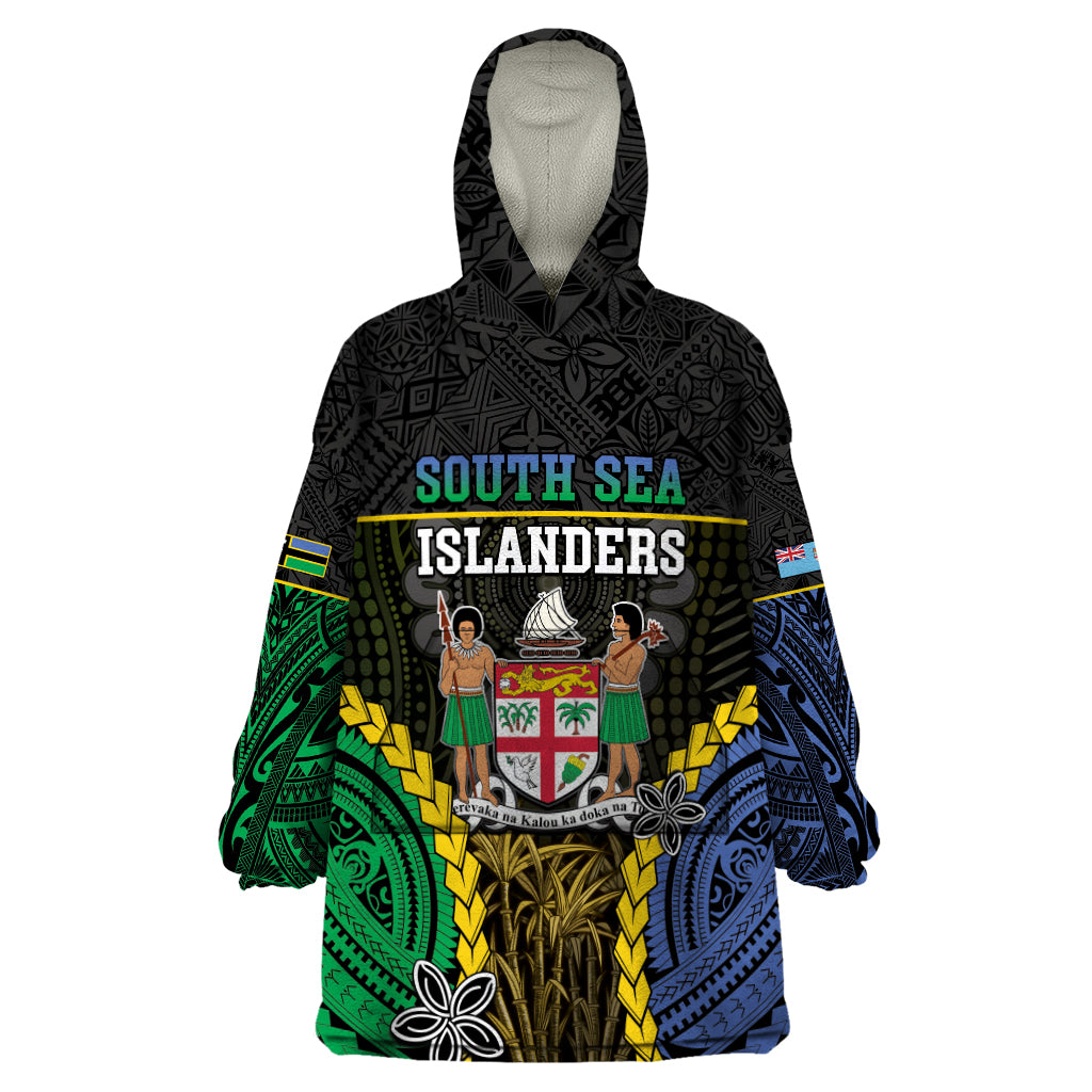 Personalised South Sea Islanders And Fiji Wearable Blanket Hoodie Kanakas Fijian Tapa Pattern