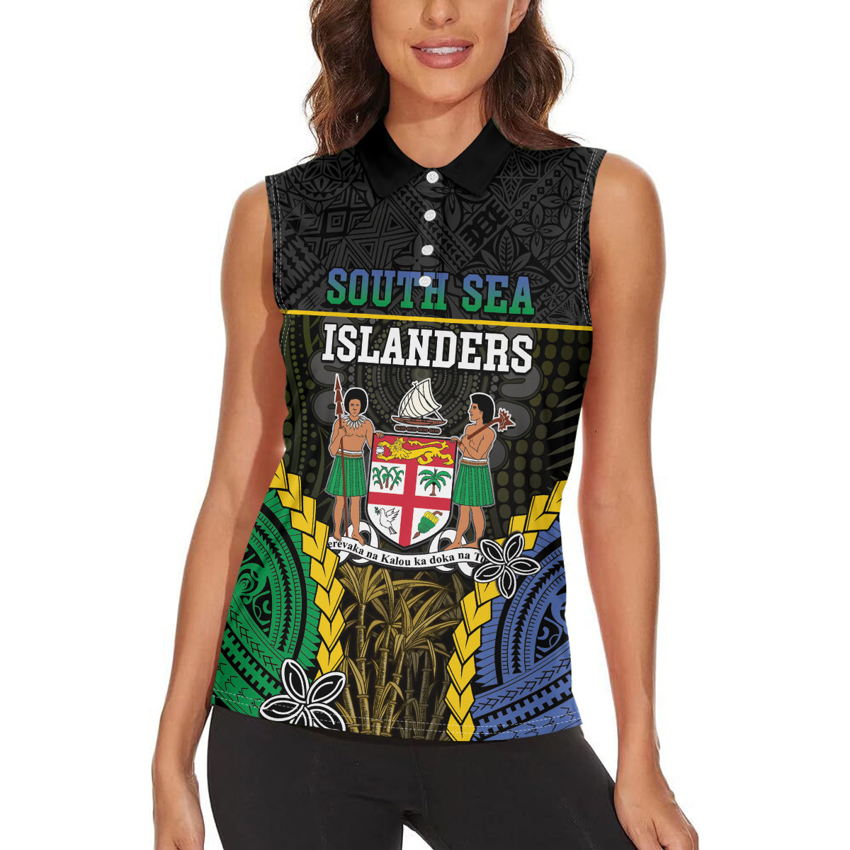 Personalised South Sea Islanders And Fiji Women Sleeveless Polo Shirt Kanakas Fijian Tapa Pattern
