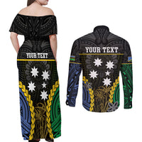 Personalised South Sea Islanders And Solomon Islands Couples Matching Off Shoulder Maxi Dress and Long Sleeve Button Shirt Kanakas Polynesian Pattern LT05 - Polynesian Pride