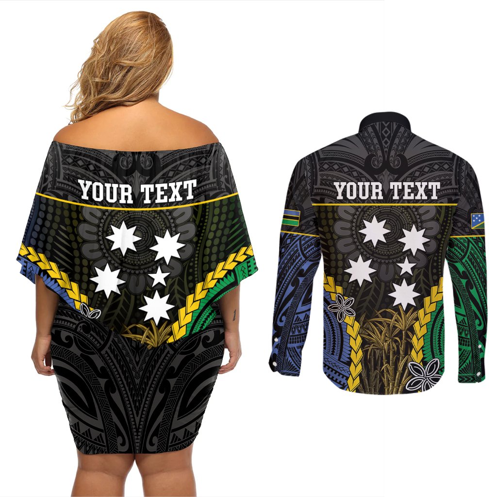 Personalised South Sea Islanders And Solomon Islands Couples Matching Off Shoulder Short Dress and Long Sleeve Button Shirt Kanakas Polynesian Pattern LT05 - Polynesian Pride