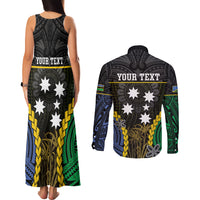 Personalised South Sea Islanders And Solomon Islands Couples Matching Tank Maxi Dress and Long Sleeve Button Shirt Kanakas Polynesian Pattern LT05 - Polynesian Pride