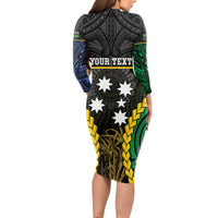 Personalised South Sea Islanders And Solomon Islands Long Sleeve Bodycon Dress Kanakas Polynesian Pattern LT05 - Polynesian Pride