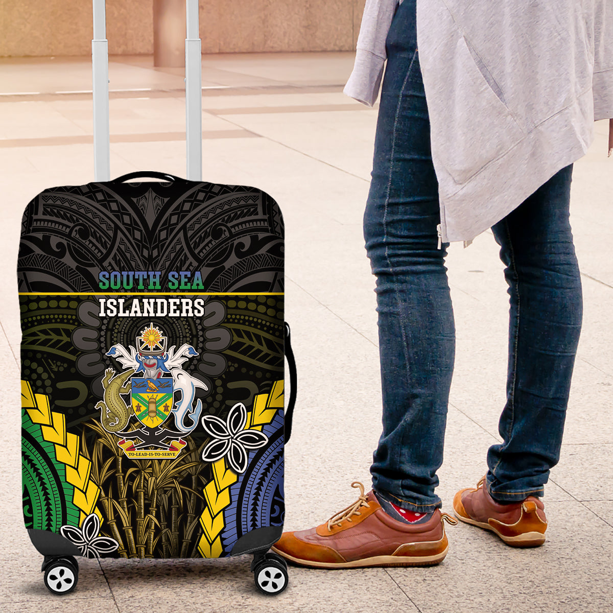 South Sea Islanders And Solomon Islands Luggage Cover Kanakas Polynesian Pattern LT05 Black - Polynesian Pride