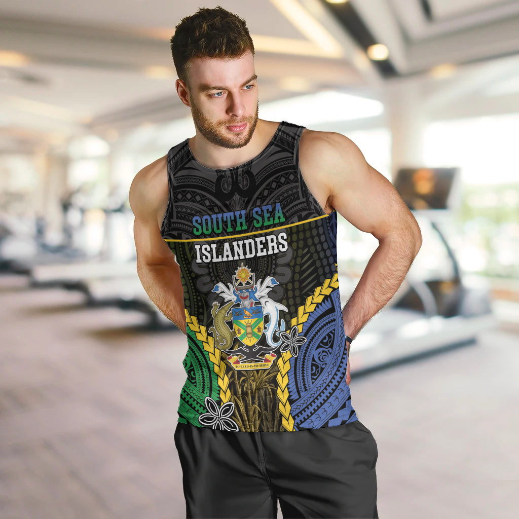 Personalised South Sea Islanders And Solomon Islands Men Tank Top Kanakas Polynesian Pattern LT05 Black - Polynesian Pride