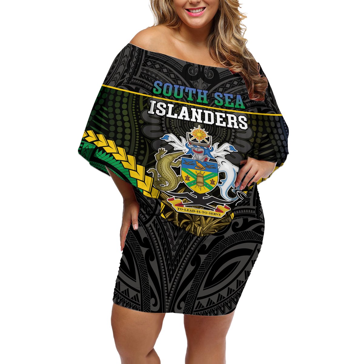 Personalised South Sea Islanders And Solomon Islands Off Shoulder Short Dress Kanakas Polynesian Pattern LT05 Women Black - Polynesian Pride