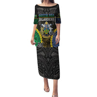 Personalised South Sea Islanders And Solomon Islands Puletasi Kanakas Polynesian Pattern LT05 Long Dress Black - Polynesian Pride