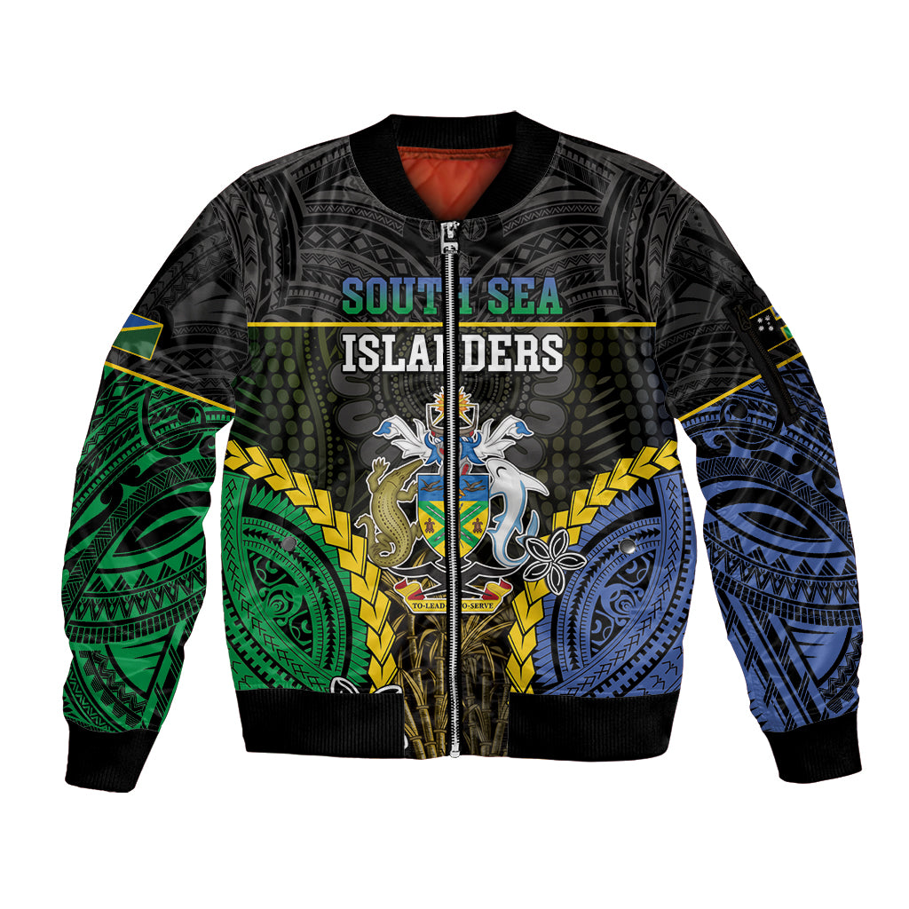 Personalised South Sea Islanders And Solomon Islands Sleeve Zip Bomber Jacket Kanakas Polynesian Pattern