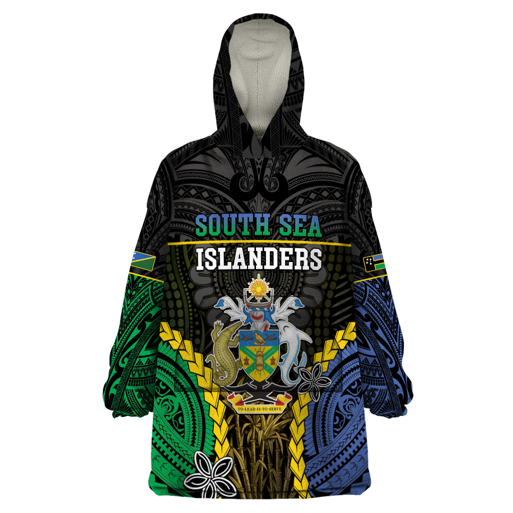 Personalised South Sea Islanders And Solomon Islands Wearable Blanket Hoodie Kanakas Polynesian Pattern LT05 One Size Black - Polynesian Pride