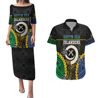 Personalised South Sea Islanders And Vanuatu Couples Matching Puletasi and Hawaiian Shirt Kanakas Sand Drawing Pattern