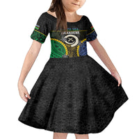 Personalised South Sea Islanders And Vanuatu Family Matching Off Shoulder Maxi Dress and Hawaiian Shirt Kanakas Sand Drawing Pattern LT05 Daughter's Dress Black - Polynesian Pride