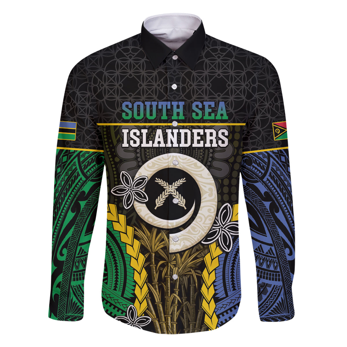 Personalised South Sea Islanders And Vanuatu Family Matching Off Shoulder Maxi Dress and Hawaiian Shirt Kanakas Sand Drawing Pattern LT05 Dad's Shirt - Long Sleeve Black - Polynesian Pride