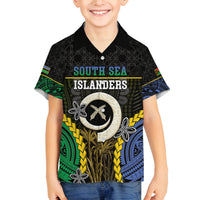 Personalised South Sea Islanders And Vanuatu Family Matching Off Shoulder Maxi Dress and Hawaiian Shirt Kanakas Sand Drawing Pattern LT05 Son's Shirt Black - Polynesian Pride