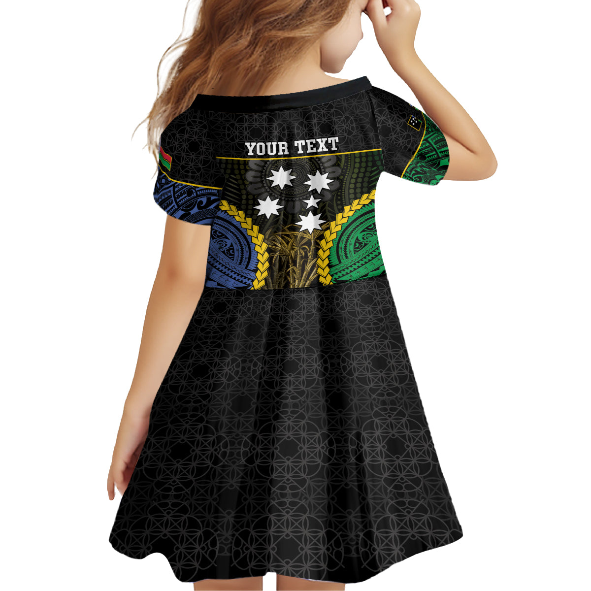 Personalised South Sea Islanders And Vanuatu Kid Short Sleeve Dress Kanakas Sand Drawing Pattern LT05 - Polynesian Pride