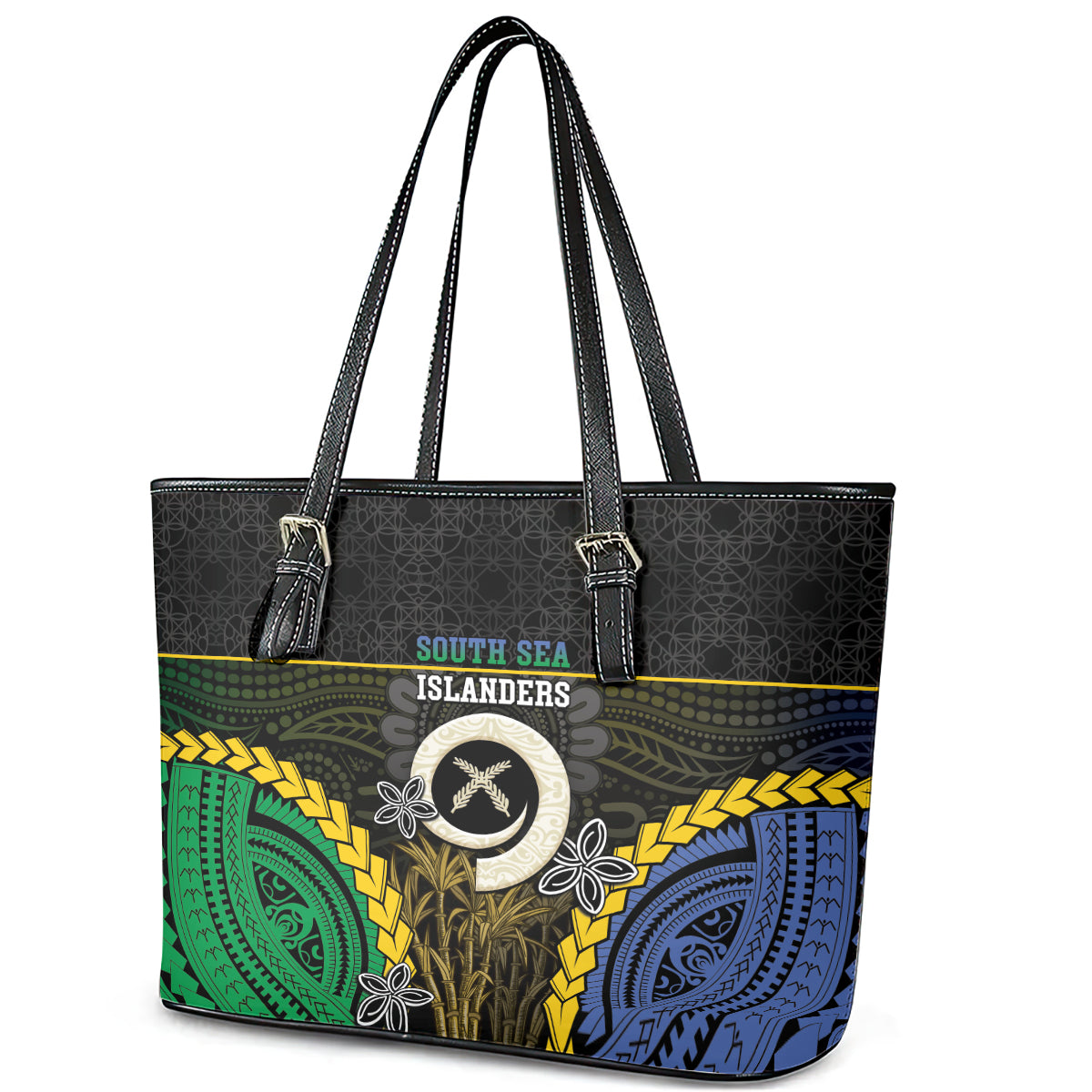 South Sea Islanders And Vanuatu Leather Tote Bag Kanakas Sand Drawing Pattern
