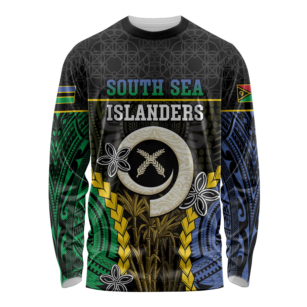 Personalised South Sea Islanders And Vanuatu Long Sleeve Shirt Kanakas Sand Drawing Pattern LT05 Unisex Black - Polynesian Pride
