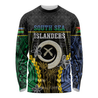 Personalised South Sea Islanders And Vanuatu Long Sleeve Shirt Kanakas Sand Drawing Pattern LT05 Unisex Black - Polynesian Pride