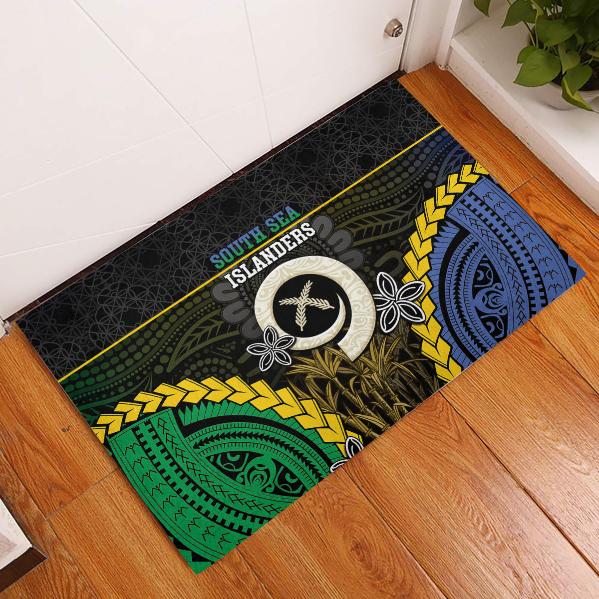 South Sea Islanders And Vanuatu Rubber Doormat Kanakas Sand Drawing Pattern