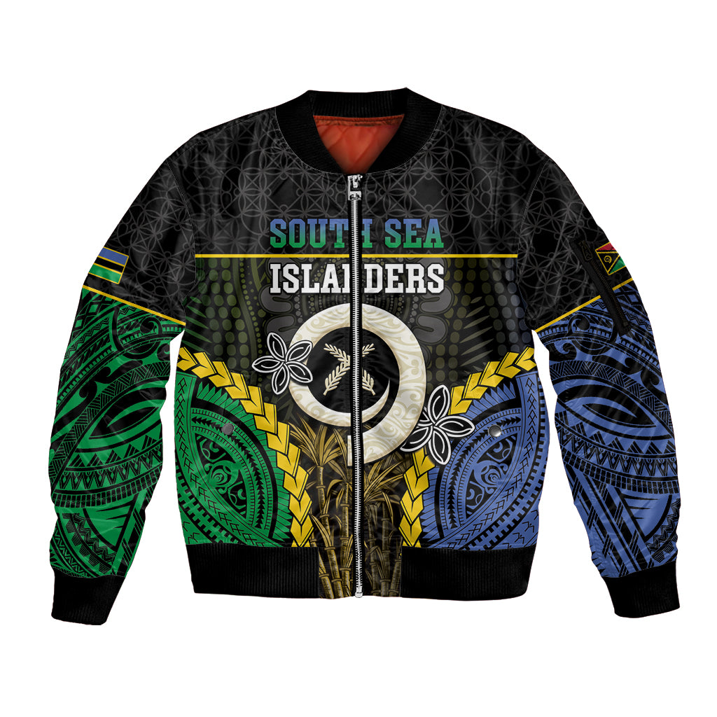 Personalised South Sea Islanders And Vanuatu Sleeve Zip Bomber Jacket Kanakas Sand Drawing Pattern
