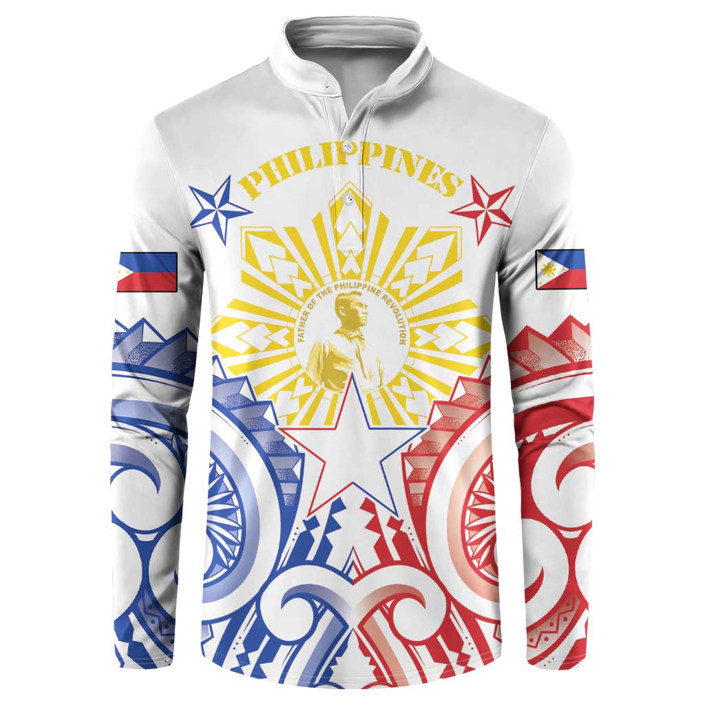 Philippines Button Sweatshirt Katipunan Andres Bonifacio LT05 White - Polynesian Pride