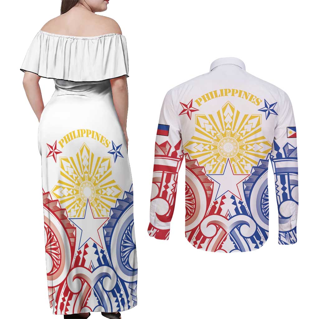 Philippines Couples Matching Off Shoulder Maxi Dress and Long Sleeve Button Shirt Katipunan Andres Bonifacio