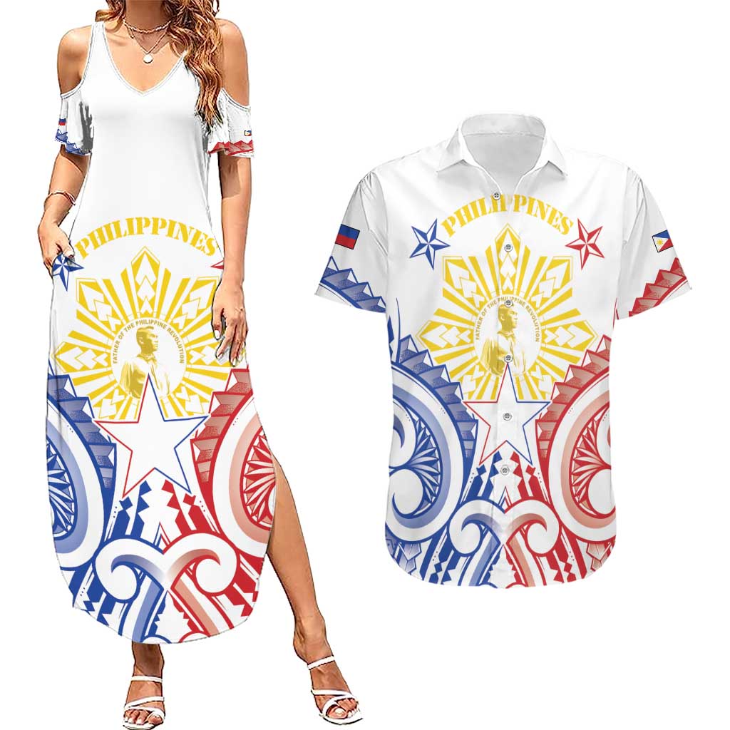 Philippines Couples Matching Summer Maxi Dress and Hawaiian Shirt Katipunan Andres Bonifacio LT05 White - Polynesian Pride
