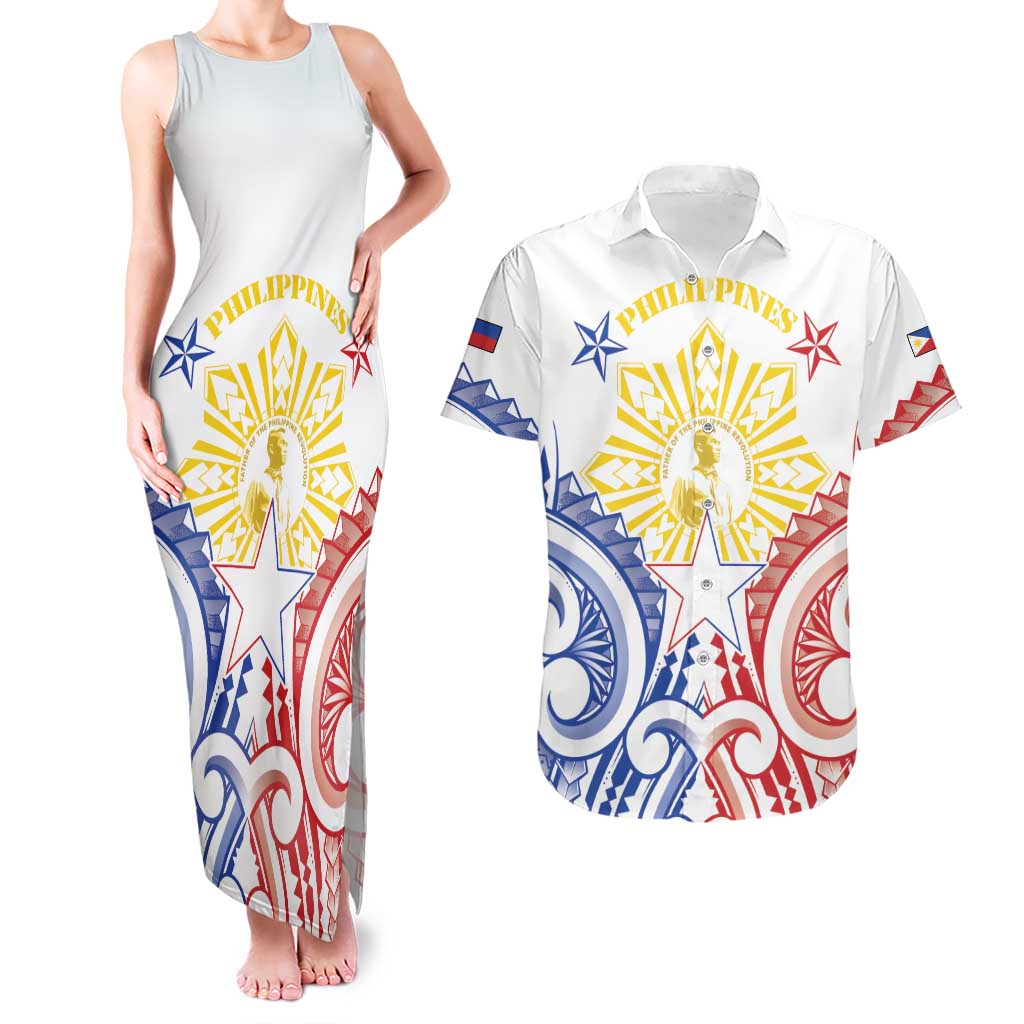 Philippines Couples Matching Tank Maxi Dress and Hawaiian Shirt Katipunan Andres Bonifacio LT05 White - Polynesian Pride