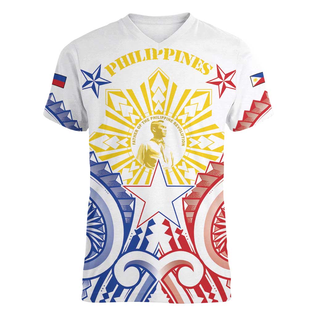 Philippines Women V-Neck T-Shirt Katipunan Andres Bonifacio LT05 Female White - Polynesian Pride