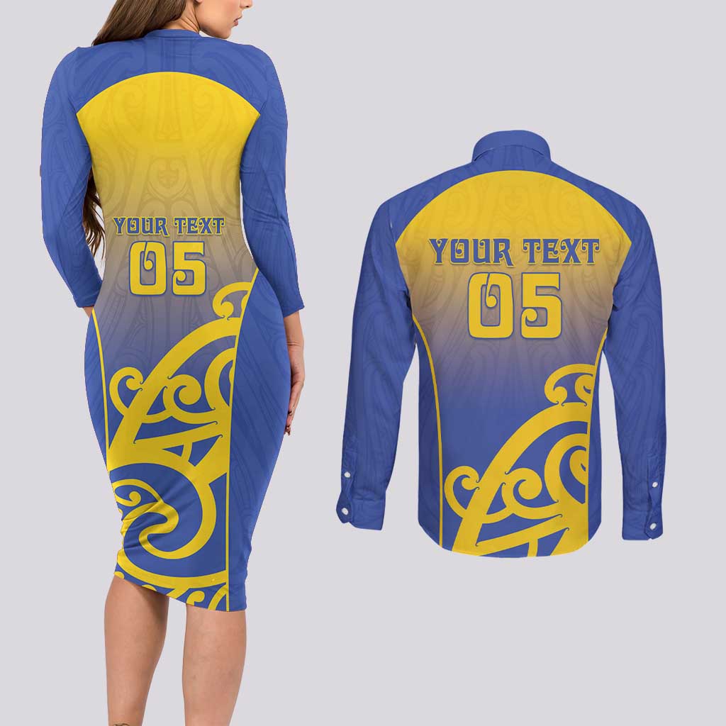 Custom James Cook High School Couples Matching Long Sleeve Bodycon Dress and Long Sleeve Button Shirt Maori Koru Pattern LT05 - Polynesian Pride