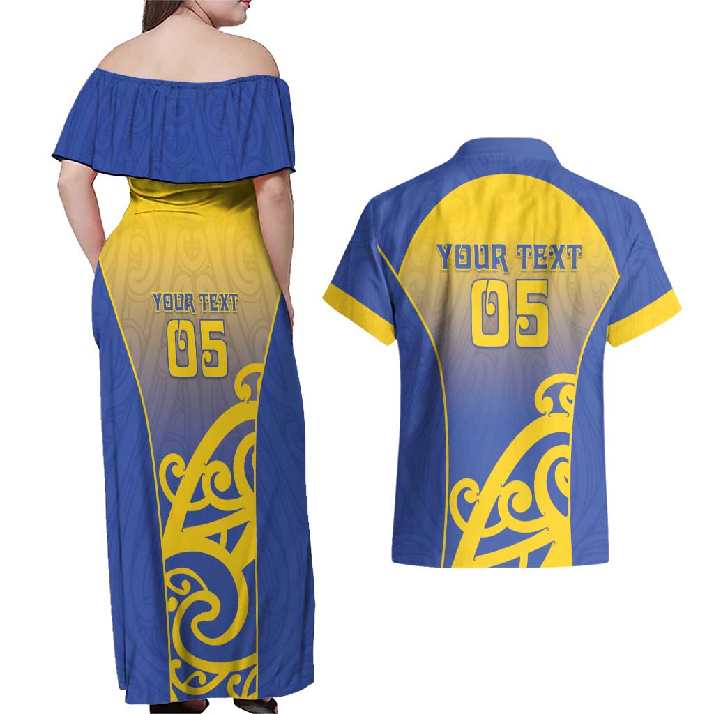 Custom James Cook High School Couples Matching Off Shoulder Maxi Dress and Hawaiian Shirt Maori Koru Pattern LT05 - Polynesian Pride