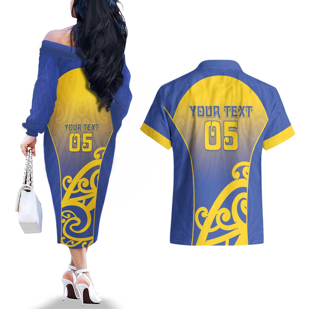 Custom James Cook High School Couples Matching Off The Shoulder Long Sleeve Dress and Hawaiian Shirt Maori Koru Pattern LT05 - Polynesian Pride
