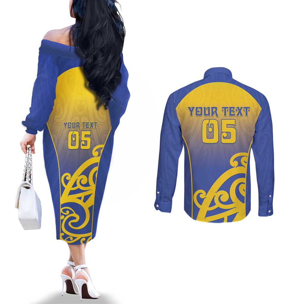 Custom James Cook High School Couples Matching Off The Shoulder Long Sleeve Dress and Long Sleeve Button Shirt Maori Koru Pattern LT05 - Polynesian Pride