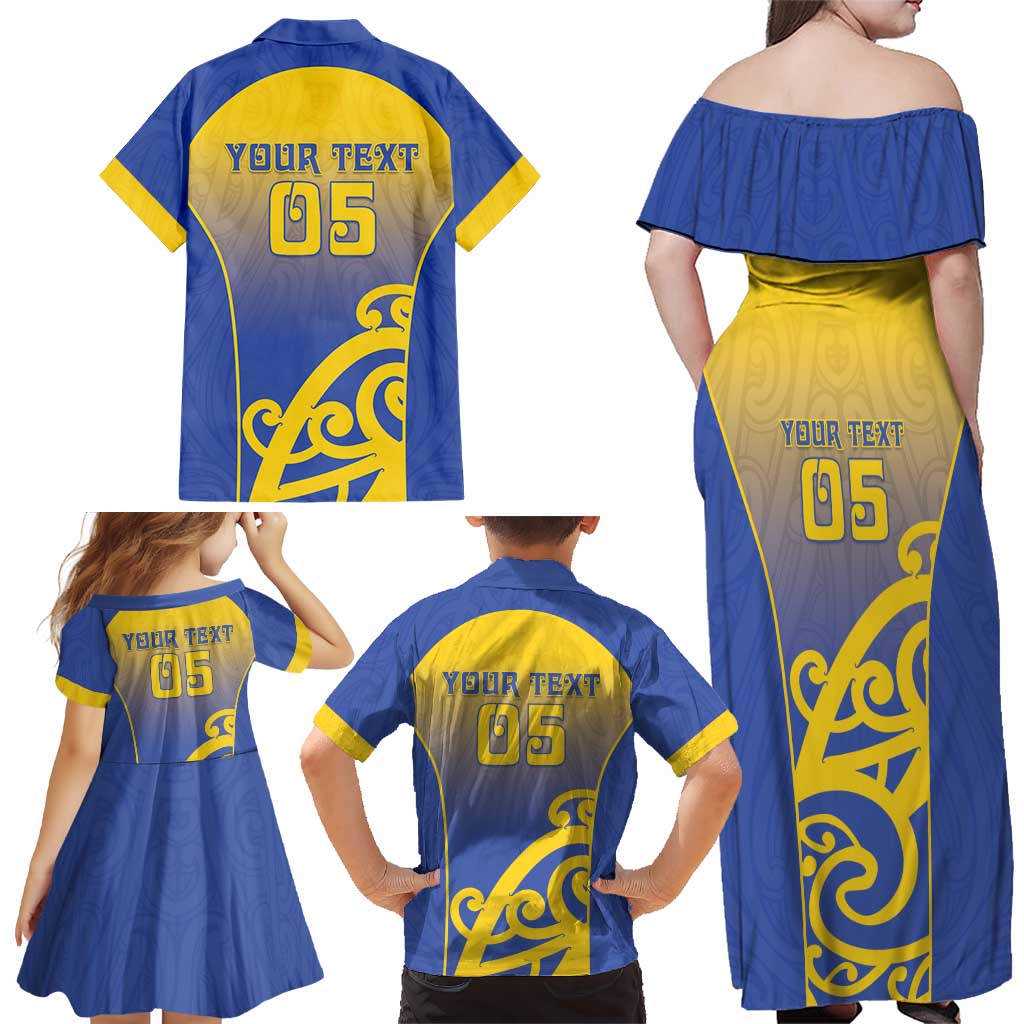 Custom James Cook High School Family Matching Off Shoulder Maxi Dress and Hawaiian Shirt Maori Koru Pattern